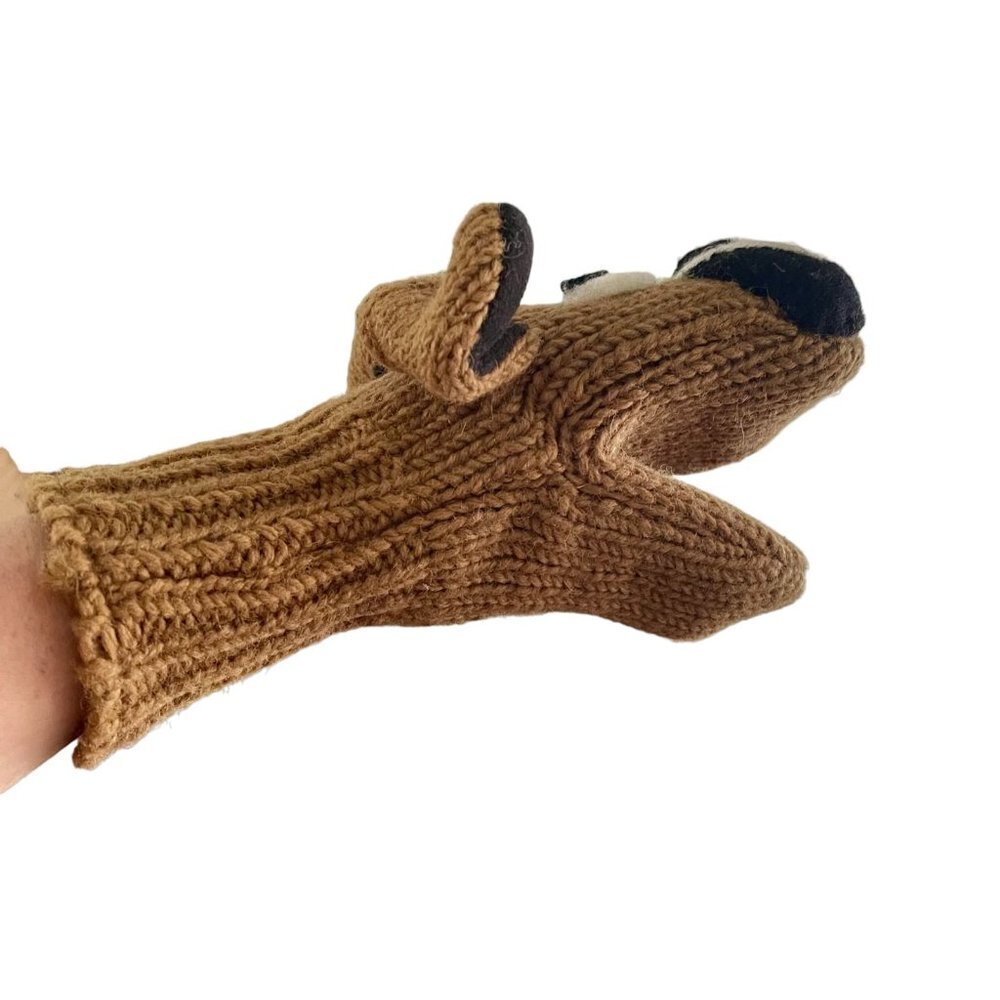 NIrvana Designs Adult Lined Brown Wool Knit Dog Face Gloves Mittens Puppets - Picture 3 of 6